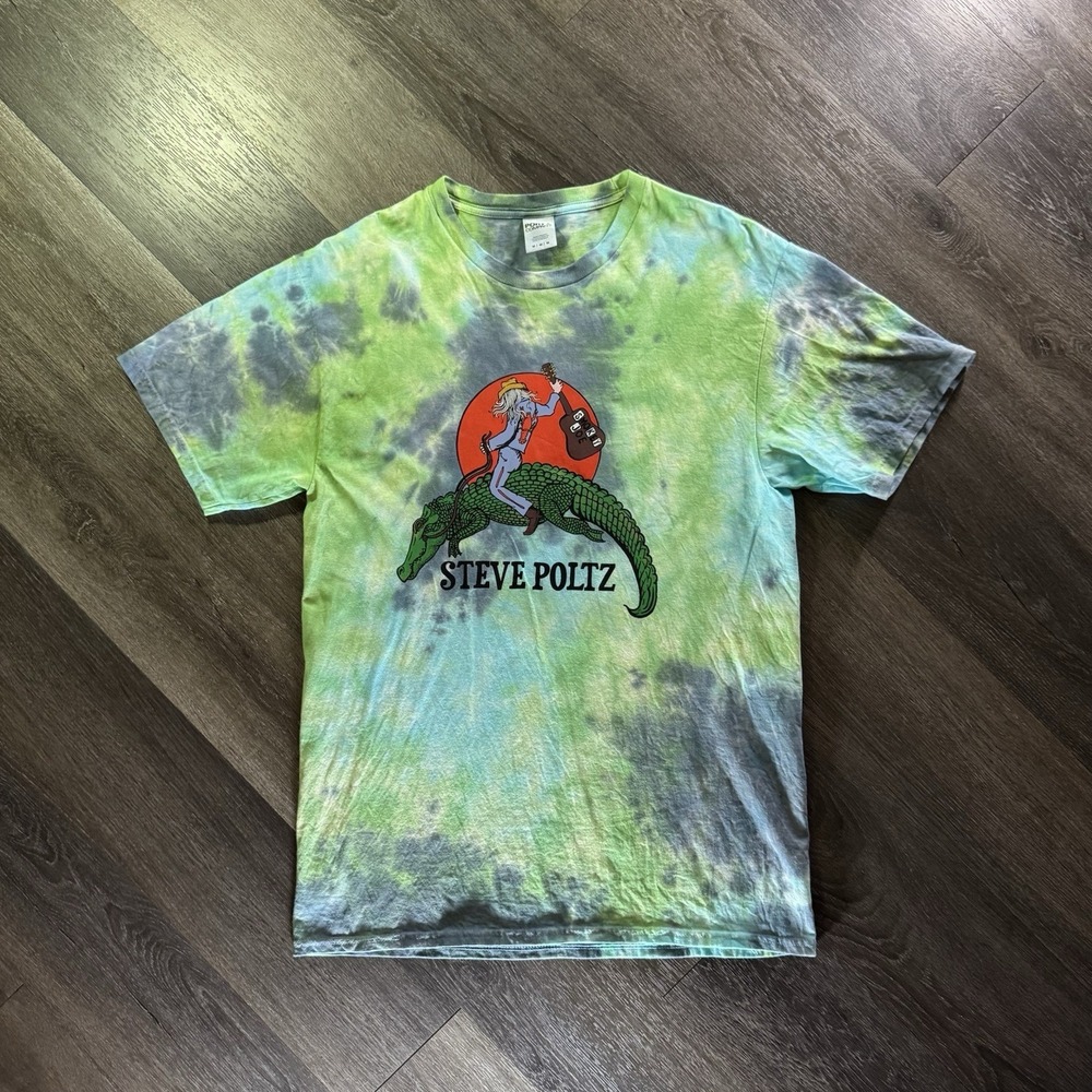 Steve Poltz Tie Dye Shirt Size M Riding Alligator Guitar